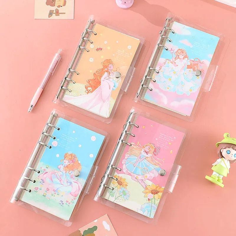 Cute Cartoon Transparent Cover Loose-Leaf Journal Notebook - 7.5 × 4.9 inches