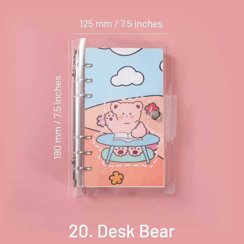 Cute Cartoon Transparent Cover Loose-Leaf Journal Notebook - 7.5 × 4.9 inches