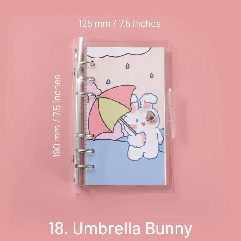 Cute Cartoon Transparent Cover Loose-Leaf Journal Notebook - 7.5 × 4.9 inches