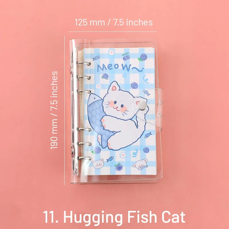 Cute Cartoon Transparent Cover Loose-Leaf Journal Notebook - 7.5 × 4.9 inches