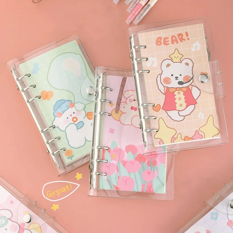 Cute Cartoon Transparent Cover Loose-Leaf Journal Notebook - 7.5 × 4.9 inches