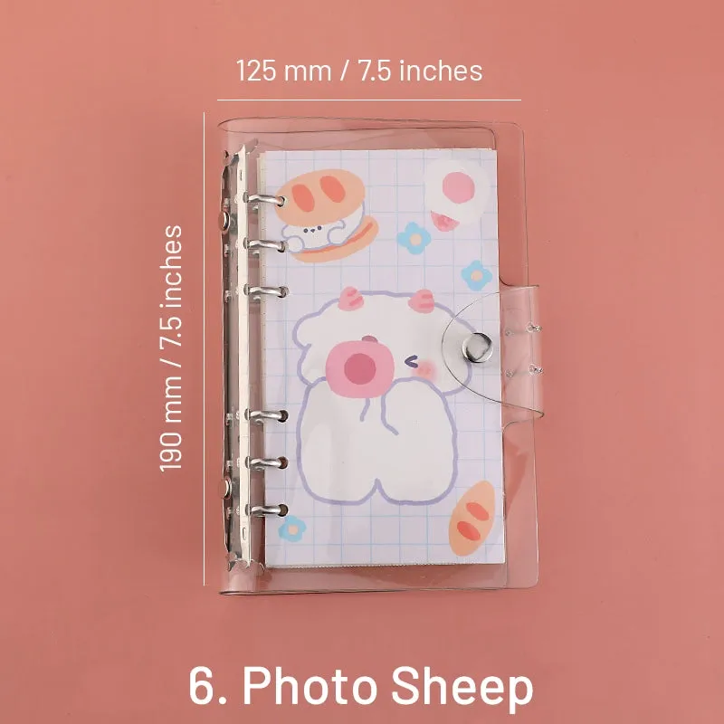 Cute Cartoon Transparent Cover Loose-Leaf Journal Notebook - 7.5 × 4.9 inches