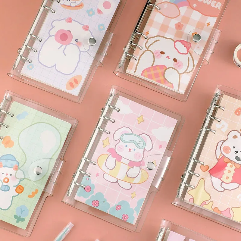 Cute Cartoon Transparent Cover Loose-Leaf Journal Notebook - 7.5 × 4.9 inches