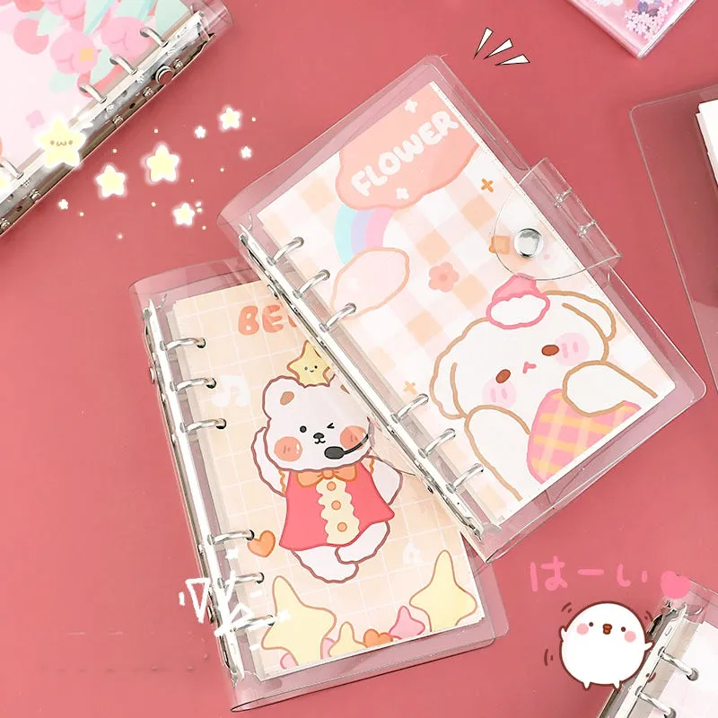 Cute Cartoon Transparent Cover Loose-Leaf Journal Notebook - 7.5 × 4.9 inches