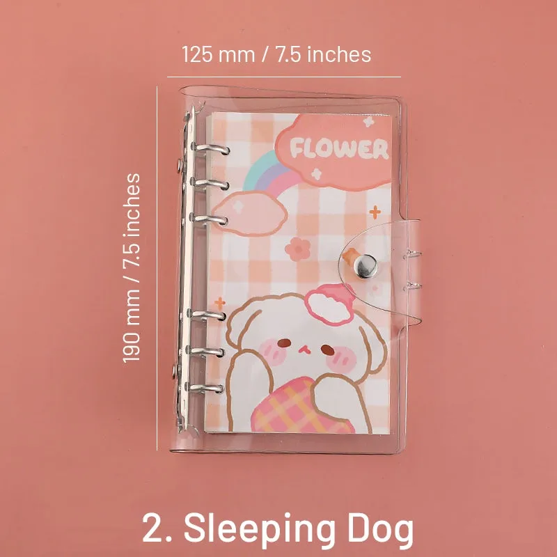 Cute Cartoon Transparent Cover Loose-Leaf Journal Notebook - 7.5 × 4.9 inches