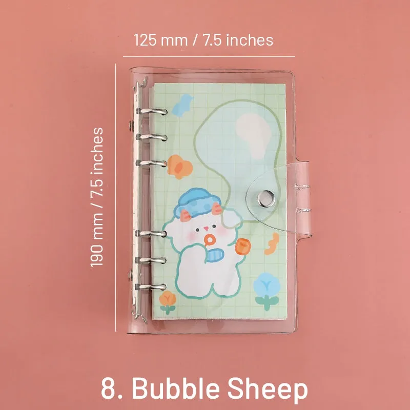 Cute Cartoon Transparent Cover Loose-Leaf Journal Notebook - 7.5 × 4.9 inches