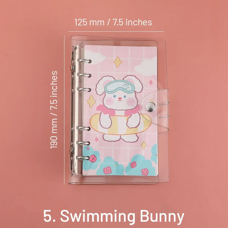 Cute Cartoon Transparent Cover Loose-Leaf Journal Notebook - 7.5 × 4.9 inches