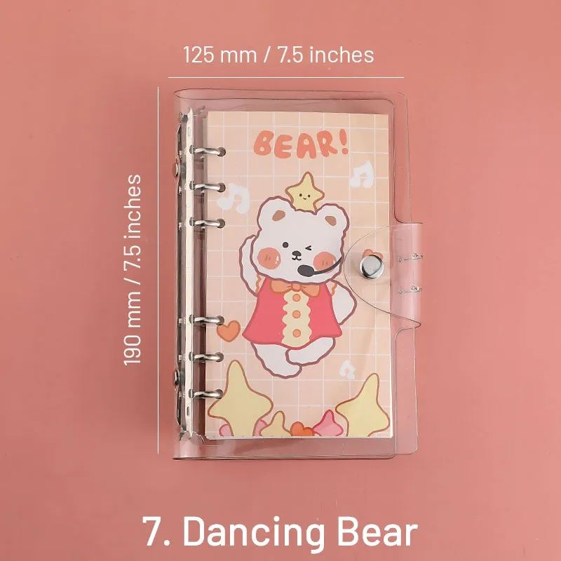 Cute Cartoon Transparent Cover Loose-Leaf Journal Notebook - 7.5 × 4.9 inches