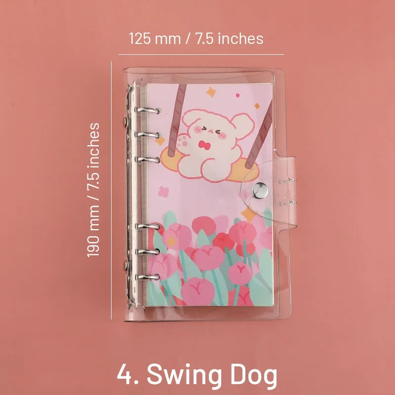 Cute Cartoon Transparent Cover Loose-Leaf Journal Notebook - 7.5 × 4.9 inches