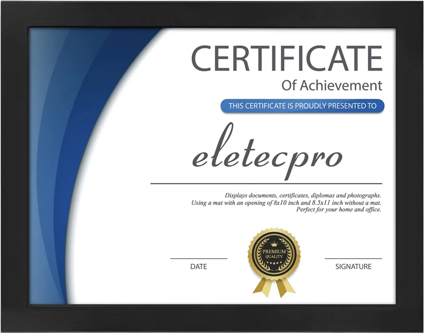 eletecpro 8.5x11 Diploma Certificate Frame, Picture Frame Made of Solid Wood and Tempered Glass with Mats - Display 5x7/6x8 With Mat and 8.5x11 Without Mat