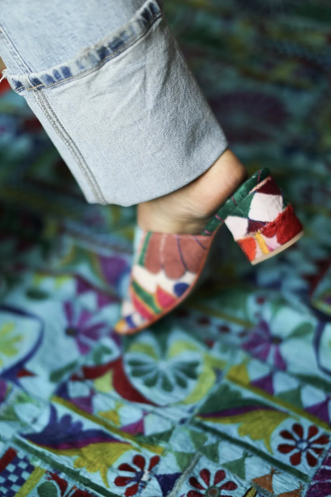 EMBROIDERED PATCHWORK SANDAL MULES LULU