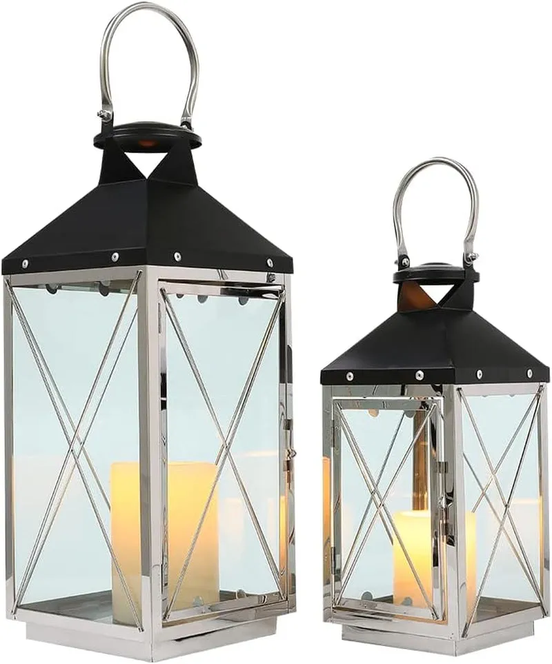 Farmhouse Metal Lanterns with Glass