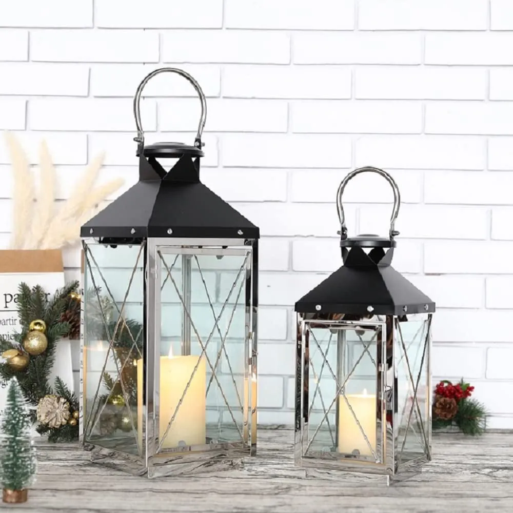 Farmhouse Metal Lanterns with Glass