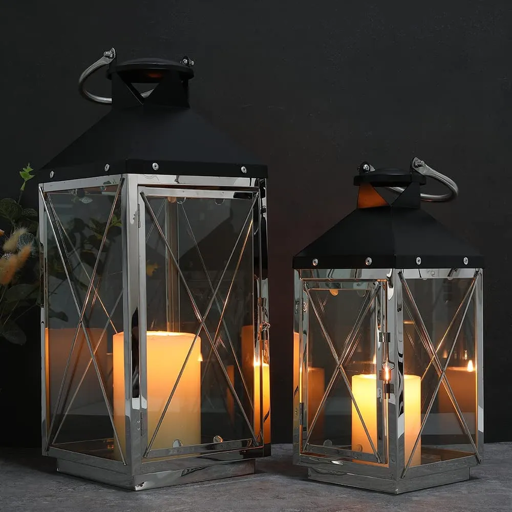 Farmhouse Metal Lanterns with Glass