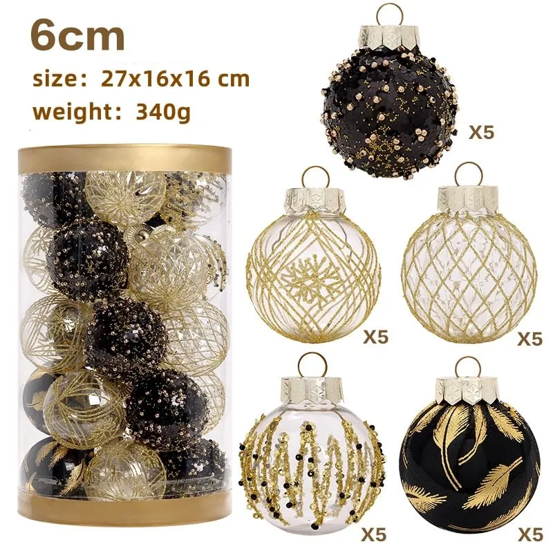 GARVEE 25Pcs 2.36 Inch Christmas Balls Ornaments for Xmas Christmas Tree Decor, Shatterproof Christmas Tree Decorations Hanging Baubles for Holiday Wedding Party, Black & Gold