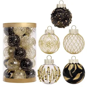 GARVEE 25Pcs 2.36 Inch Christmas Balls Ornaments for Xmas Christmas Tree Decor, Shatterproof Christmas Tree Decorations Hanging Baubles for Holiday Wedding Party, Black & Gold