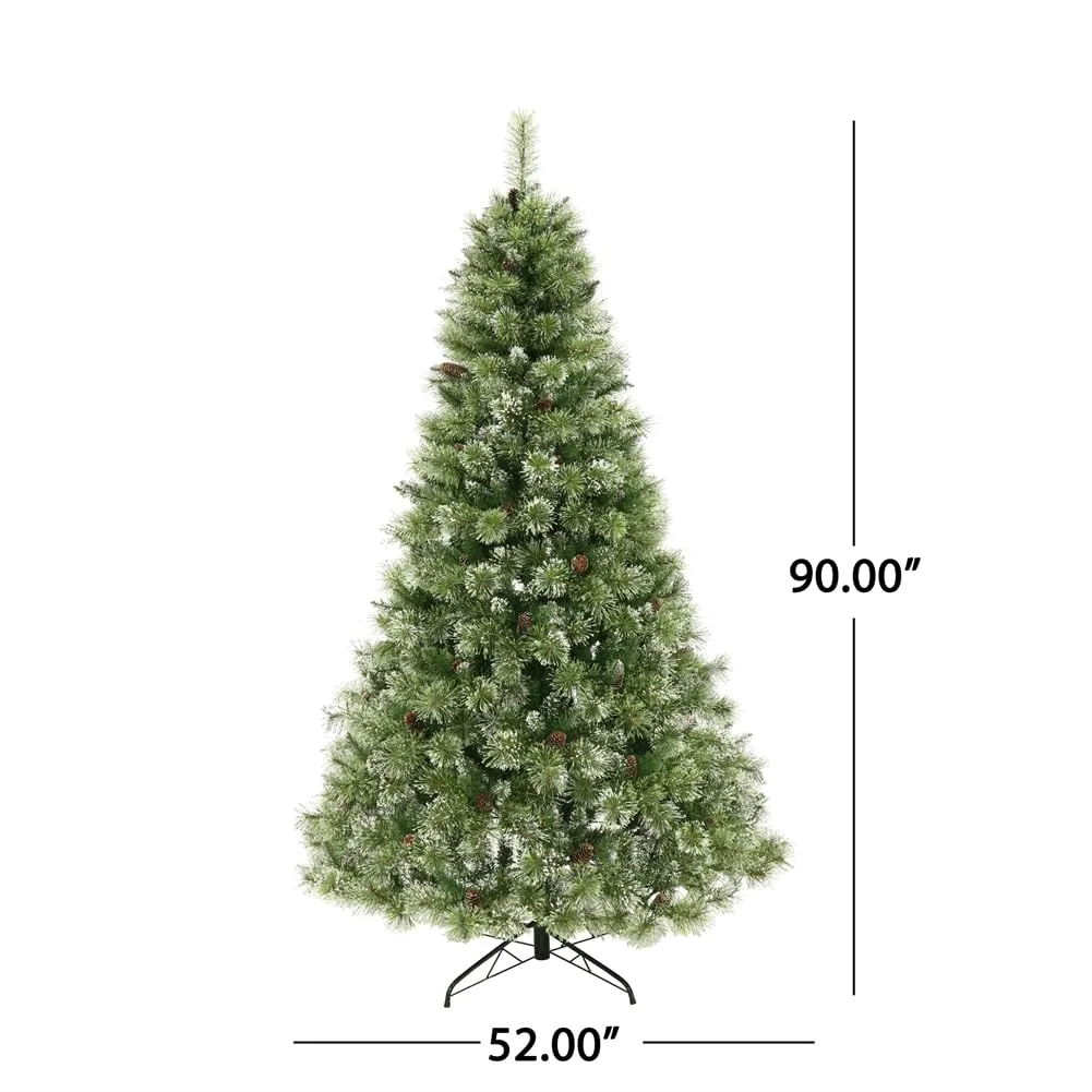 GARVEE 7.5ft Pre-lit Artificial Christmas Tree with 86 Frosted Pine Cones, Fake Christmas Tree with 750 Clear LED Lights, Stable Metal Base, Fluffy Xmas Tree, Easy Assembly