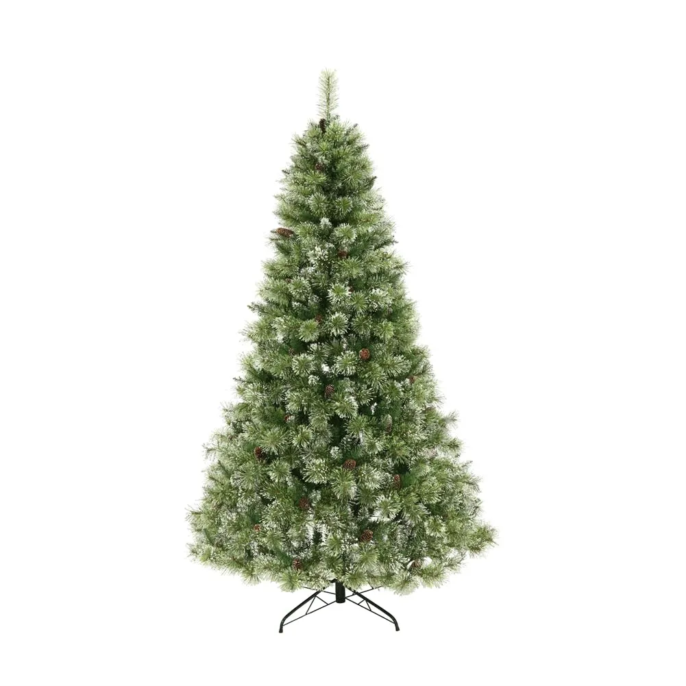 GARVEE 7.5ft Pre-lit Artificial Christmas Tree with 86 Frosted Pine Cones, Fake Christmas Tree with 750 Clear LED Lights, Stable Metal Base, Fluffy Xmas Tree, Easy Assembly