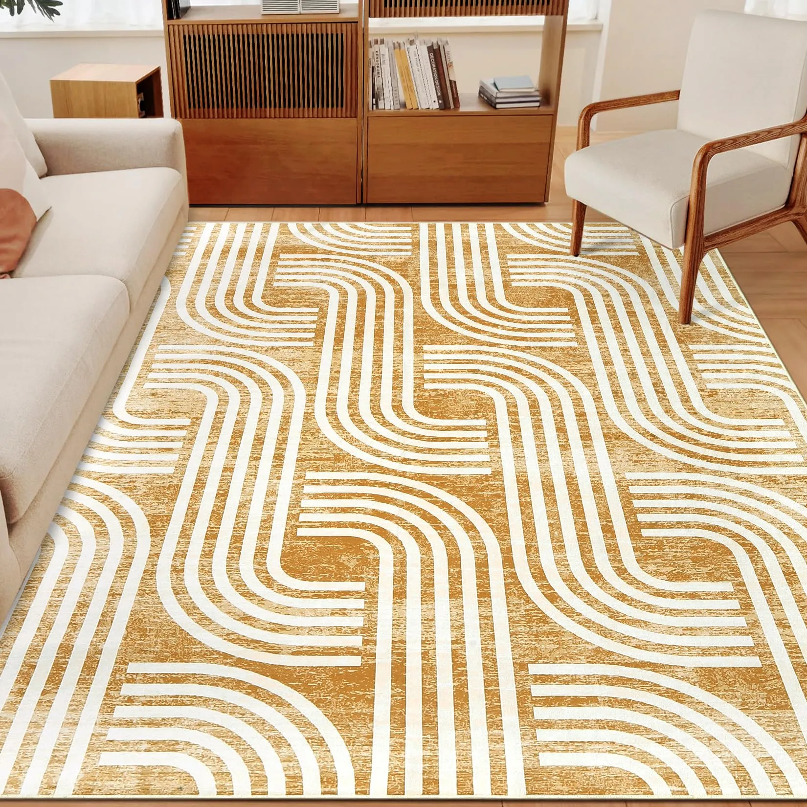 GARVEE Modern 4x6 Washable Area Rug - Soft Polyester, Non-Slip Arch Pattern, Indoor Carpet for Living Room, Bedroom, Office, Coffee