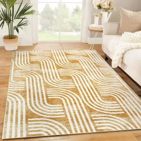 GARVEE Modern 4x6 Washable Area Rug - Soft Polyester, Non-Slip Arch Pattern, Indoor Carpet for Living Room, Bedroom, Office, Coffee