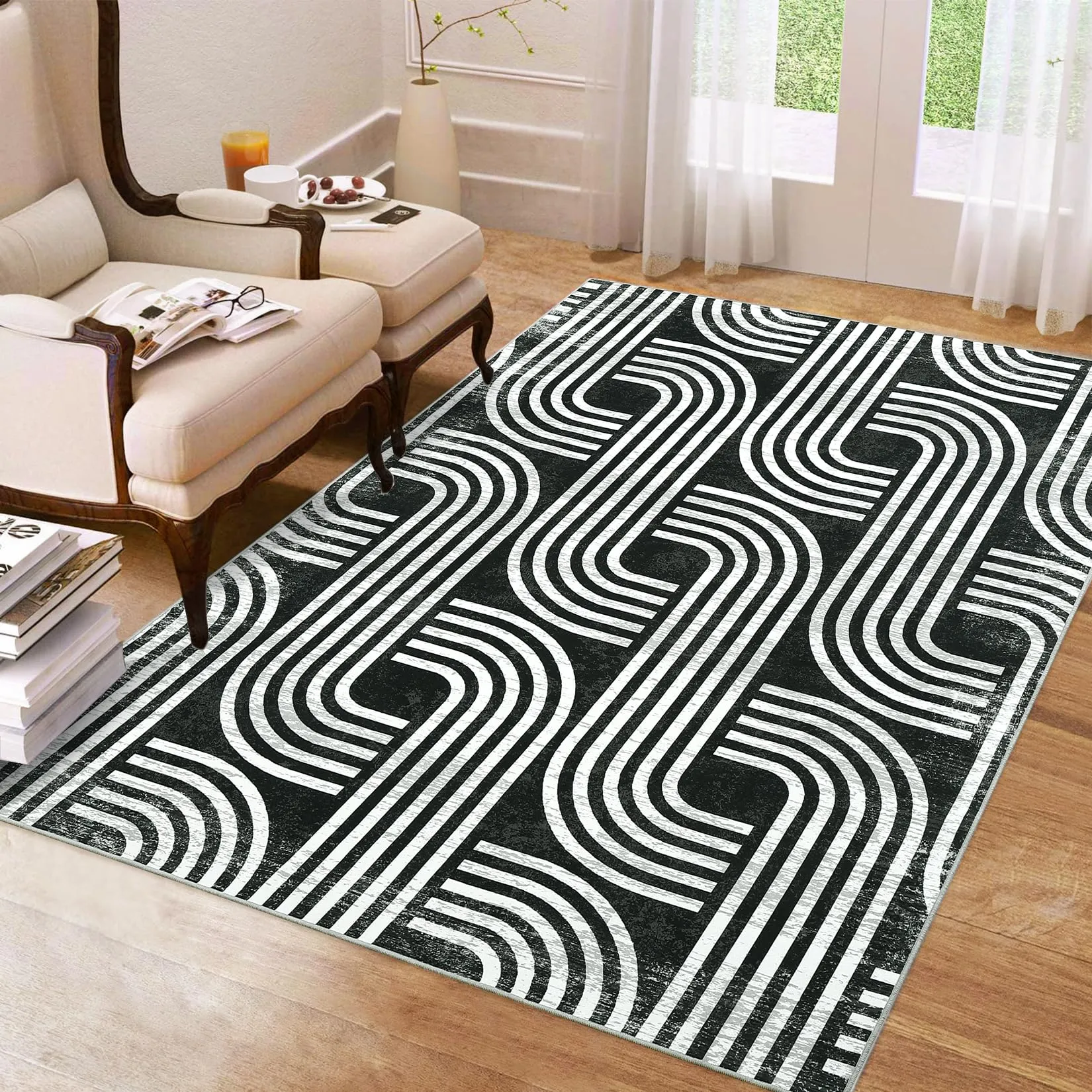 GARVEE Modern Washable Area Rug 4x6 - Arch Pattern, Non-Slip, Soft Polyester, Indoor Carpet for Living Room, Bedroom, Office, Easy Care