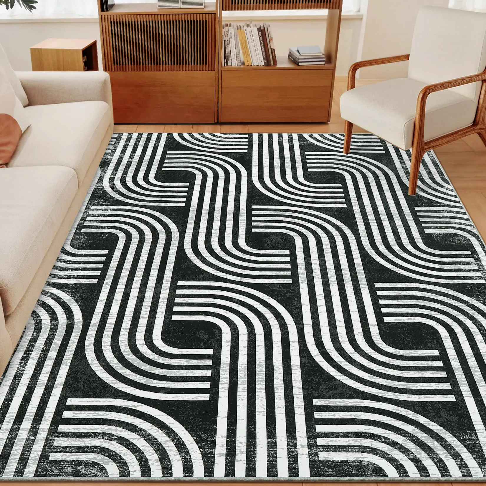 GARVEE Modern Washable Area Rug 4x6 - Arch Pattern, Non-Slip, Soft Polyester, Indoor Carpet for Living Room, Bedroom, Office, Easy Care