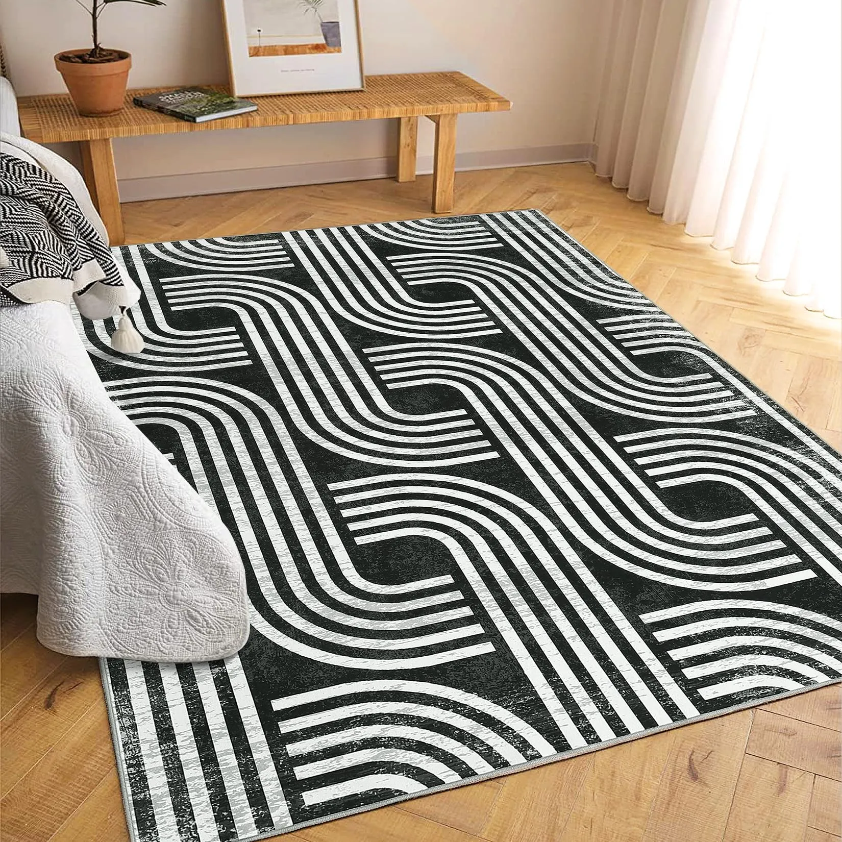 GARVEE Modern Washable Area Rug 4x6 - Arch Pattern, Non-Slip, Soft Polyester, Indoor Carpet for Living Room, Bedroom, Office, Easy Care