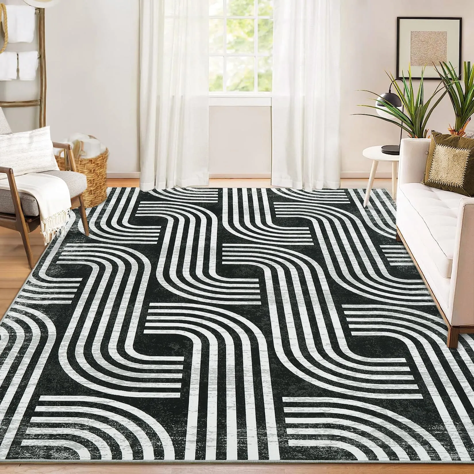 GARVEE Modern Washable Area Rug 4x6 - Arch Pattern, Non-Slip, Soft Polyester, Indoor Carpet for Living Room, Bedroom, Office, Easy Care