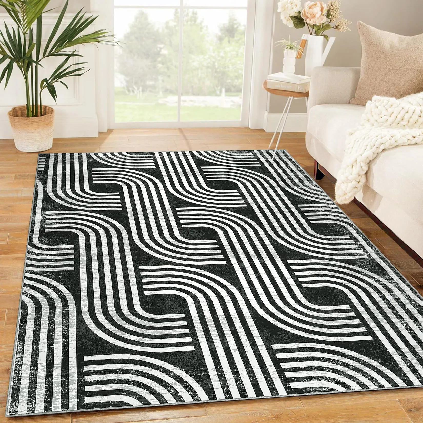 GARVEE Modern Washable Area Rug 4x6 - Arch Pattern, Non-Slip, Soft Polyester, Indoor Carpet for Living Room, Bedroom, Office, Easy Care