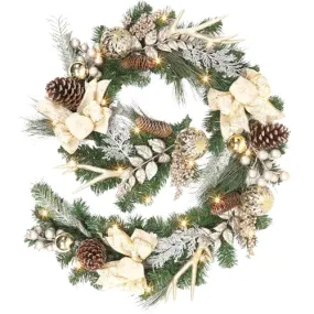 GARVEE Prelit Christmas Garland with 20 Lights, Outdoor Christmas Garland with Gold Christmas Balls Pine Cones Antlers for Fireplace Mantel Porch Indoor Home Holiday Decorations