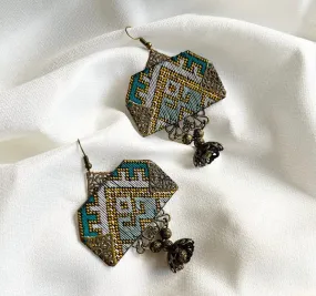 Geo Taupe Embroidered  Earrings