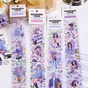 Girl and People Themed Purple Flower Clear Transparent Sticker