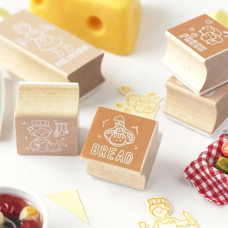 Girl's Daily Life Cartoon Wooden Rubber Stamps Set (5 piece)