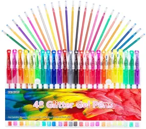 Glitter Gel Pens Set 24 Colored Glitter Pen with 24 Refills for Adult Coloring Books Craft Drawing Doodling, 40% More Ink