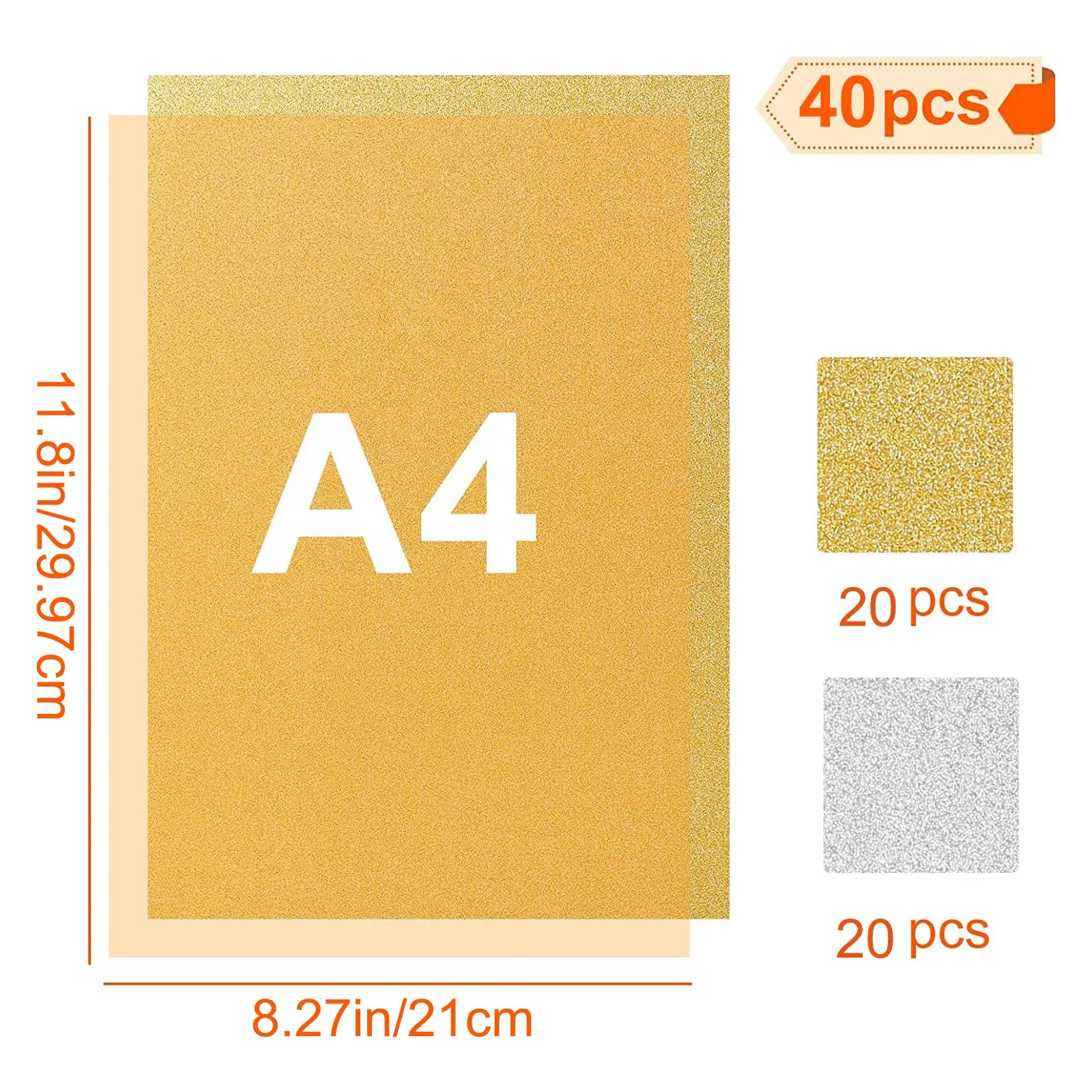 Gold and Silver Self-Adhesive A4 Glitter Paper for DIY Crafts 40 pcs