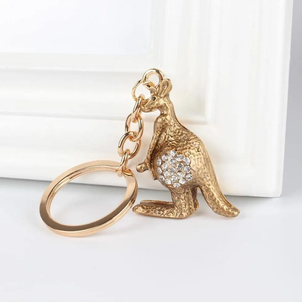 Golden Kangaroo Keychain with Rhinestones