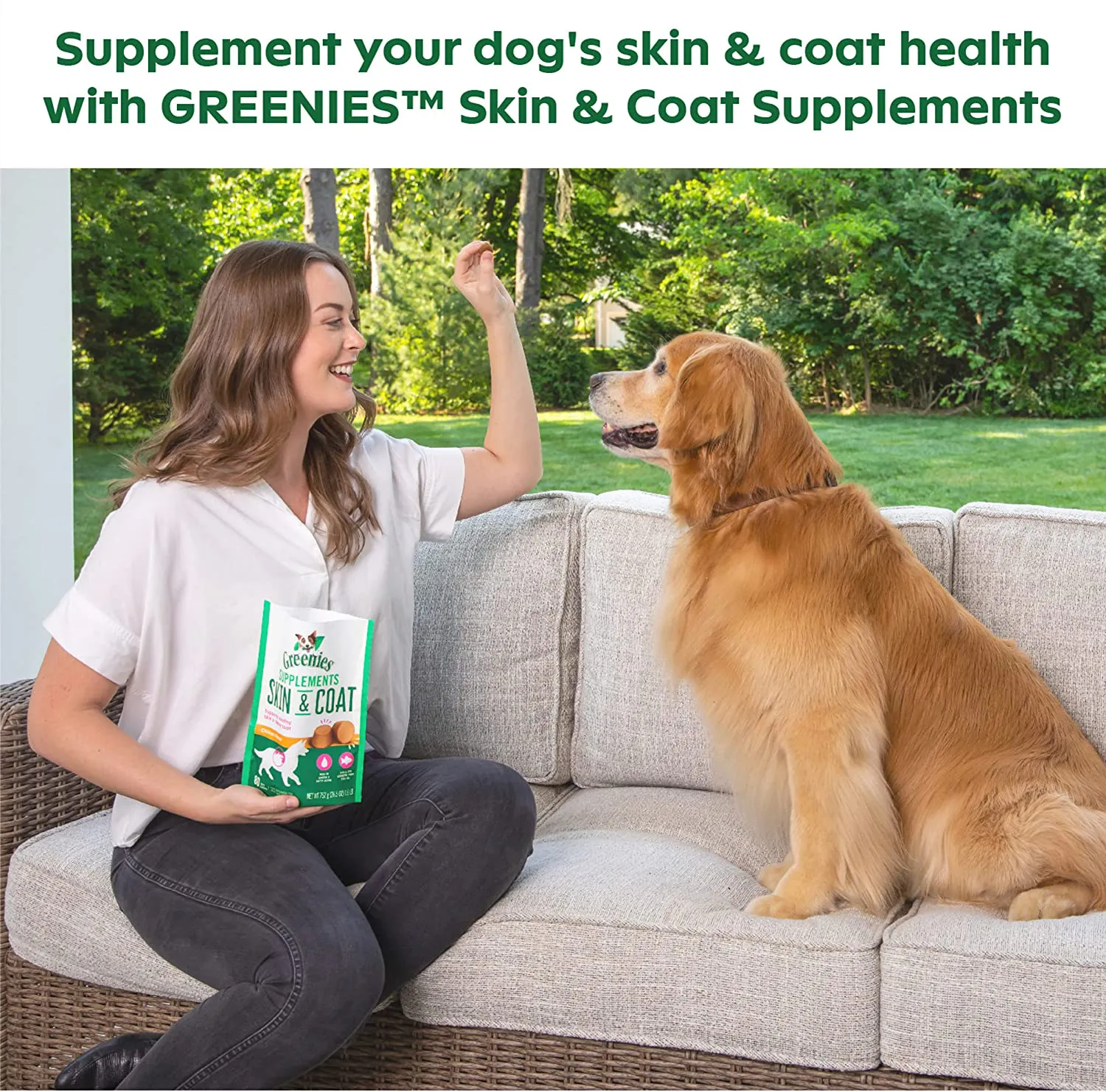 GREENIES Skin & Coat Food Supplements with Omega 3 Fatty Acids, 80-Count Chicken- Flavor Soft Chews for Adult Dogs