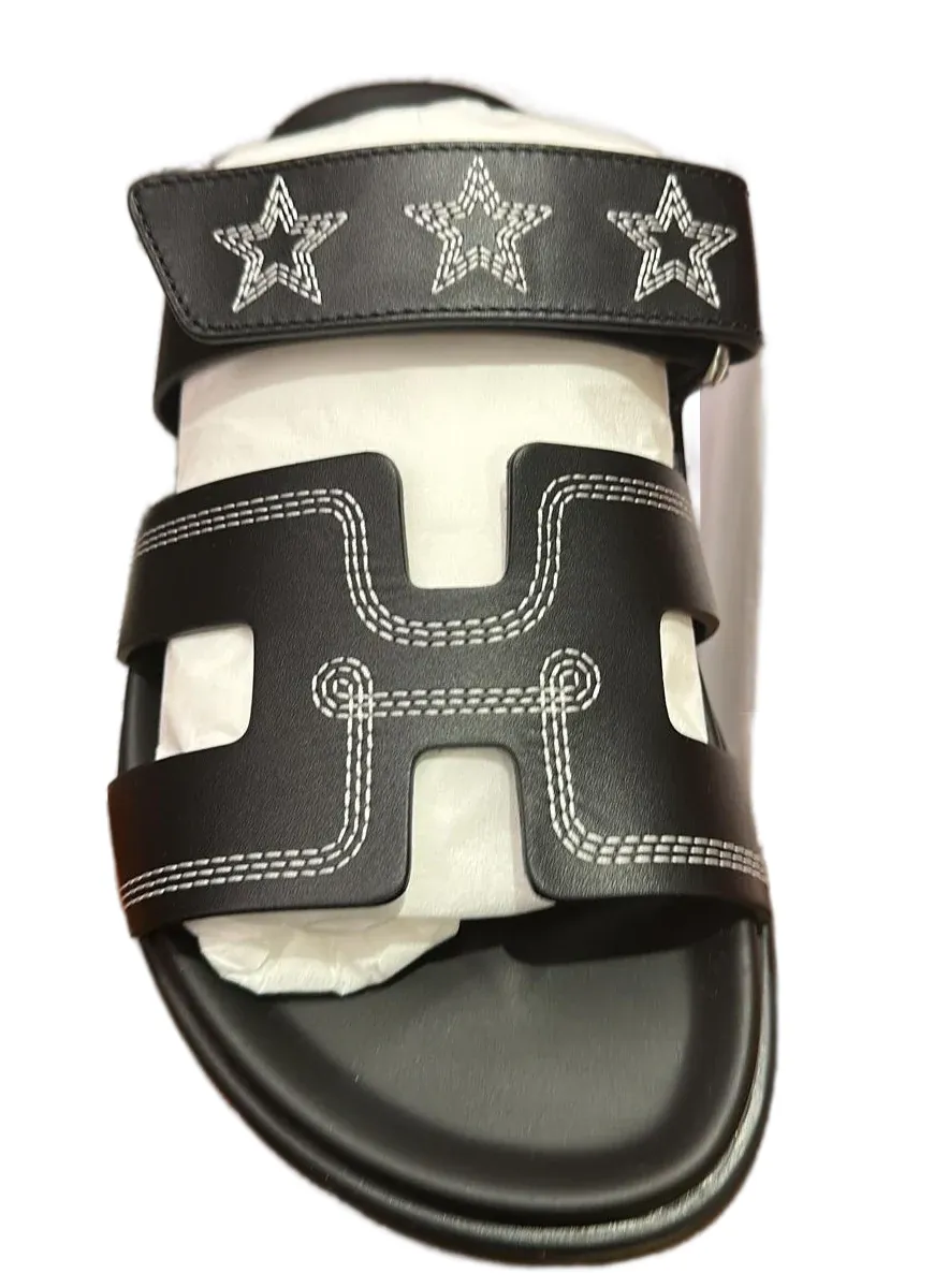 HERMÈS CHYPRE SANDALS STAR EMBROIDERED (NOIR)