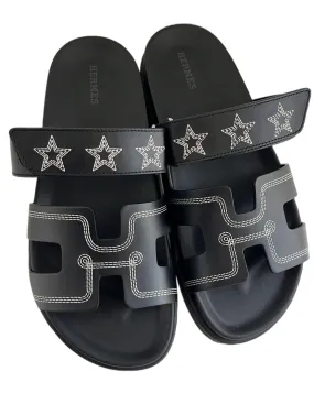 HERMÈS CHYPRE SANDALS STAR EMBROIDERED (NOIR)