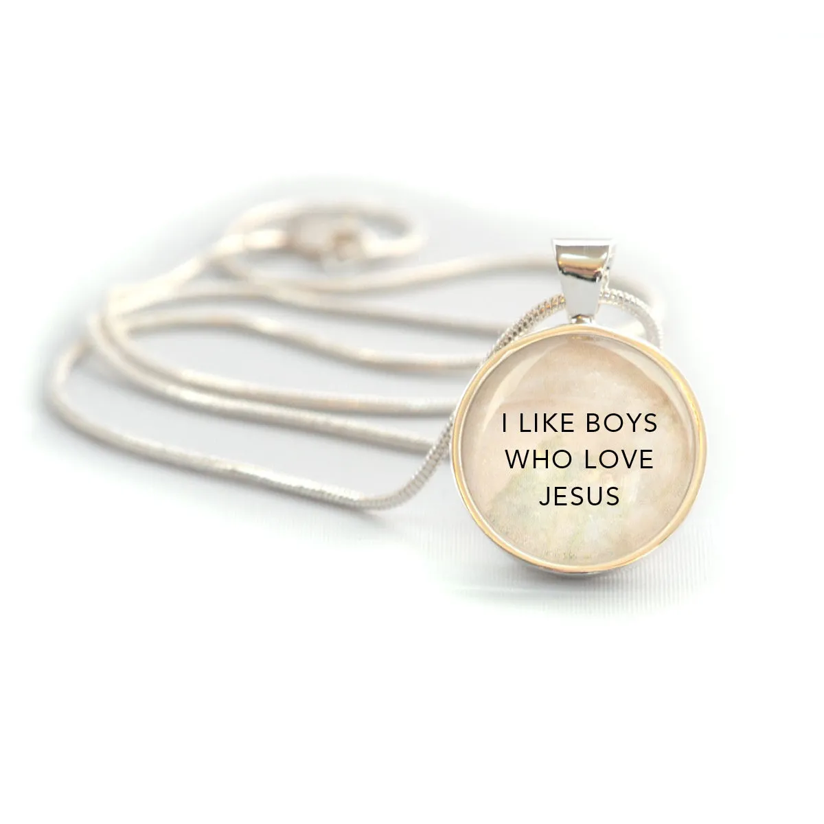 I Like Boys Who Love Jesus Silver-Plated Christian Girls Pendant Necklace (20mm)