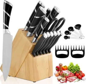 Knife Set, Rockindeer 20 Pieces Kitchen Knife Set with Block Wooden, Japan Stainless Steel Professional Ultra Sharp Boxed Chef Knife Set and Kitchen Tool Set