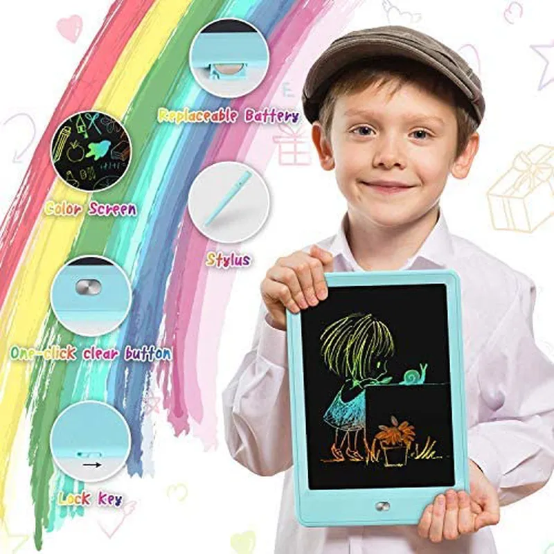 KOKODI LCD Writing Tablet, 10 Inch Colorful Toddler Doodle Board Drawing Tablet, Erasable Reusable Electronic Drawing Pads, Educational and Learning Toy for 3-6 Years Old Boy and Girls