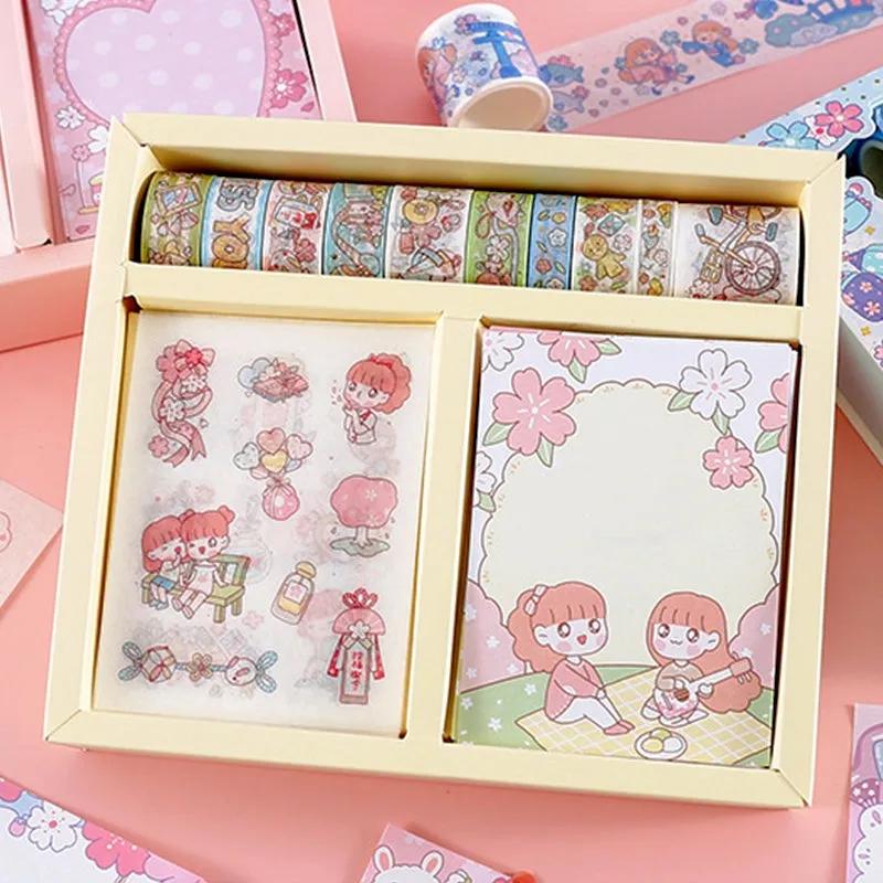 Little Girl and Cherry Blossom Themed Cartoon Scrapbook Kit