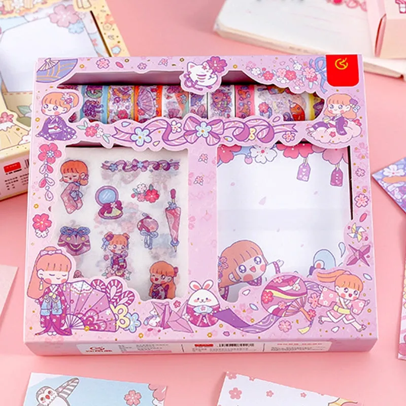 Little Girl and Cherry Blossom Themed Cartoon Scrapbook Kit