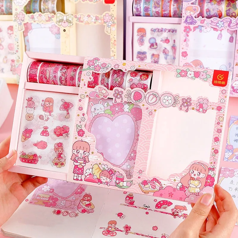 Little Girl and Cherry Blossom Themed Cartoon Scrapbook Kit