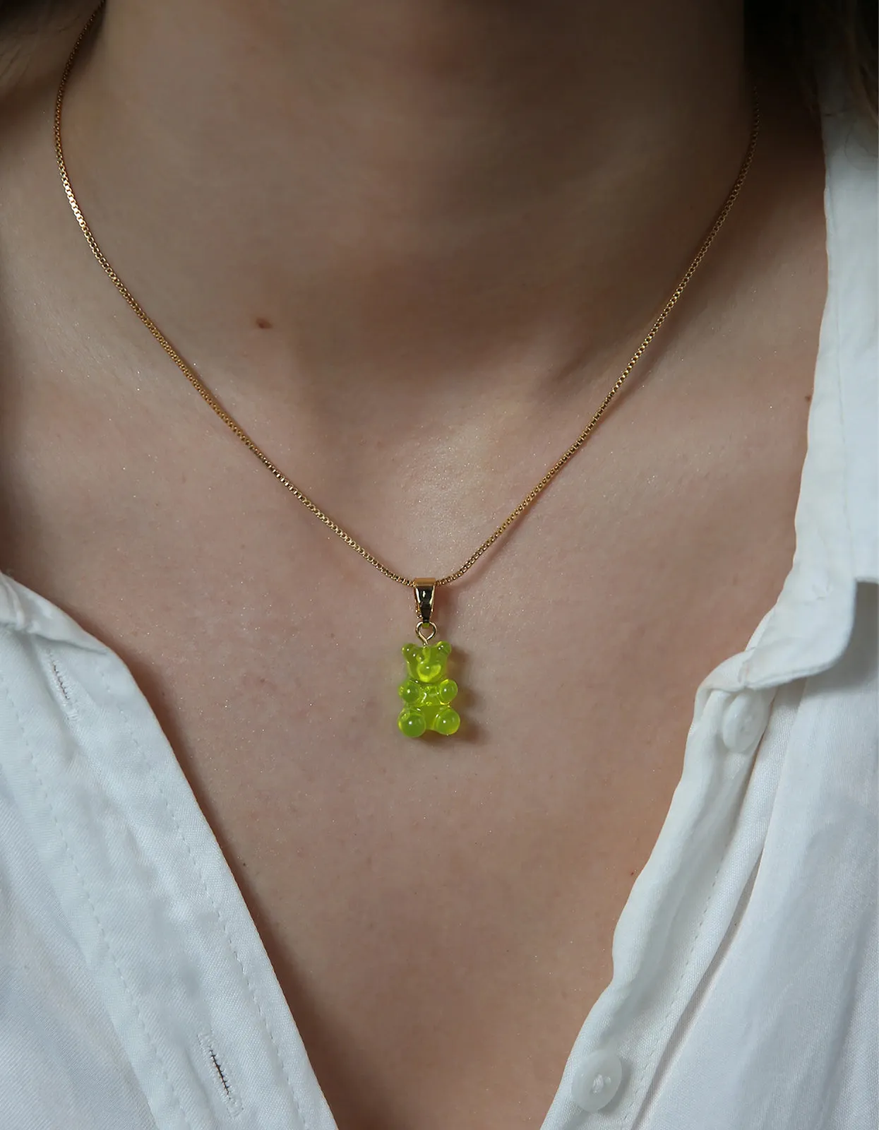 Nostalgia Bear Gold Chain Necklace - Lime