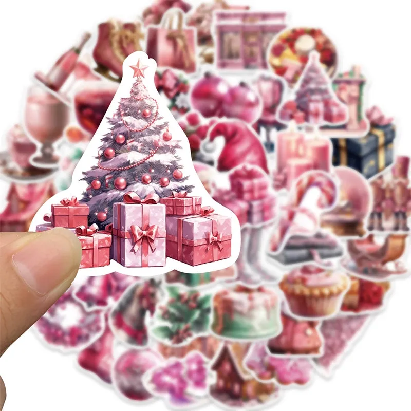 Pink Cartoon Christmas Vinyl Stickers