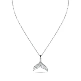 Rhodium Plated 925 Sterling Silver Whale Tail Clear Baguette CZ Necklace