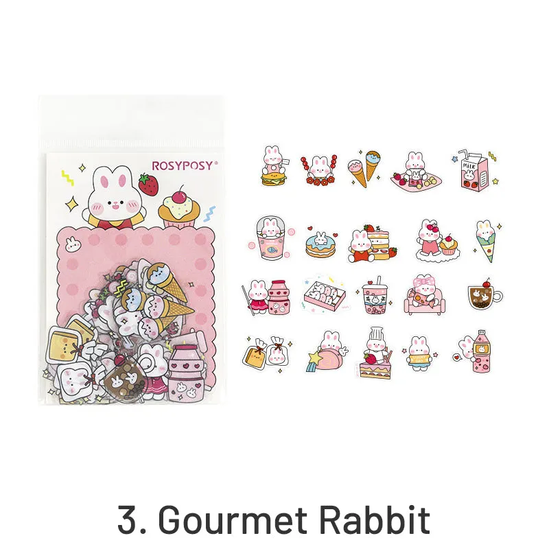 RosyPosy Cute Explosion Cartoon Rabbit Girl Clear Transparent Sticker Pack