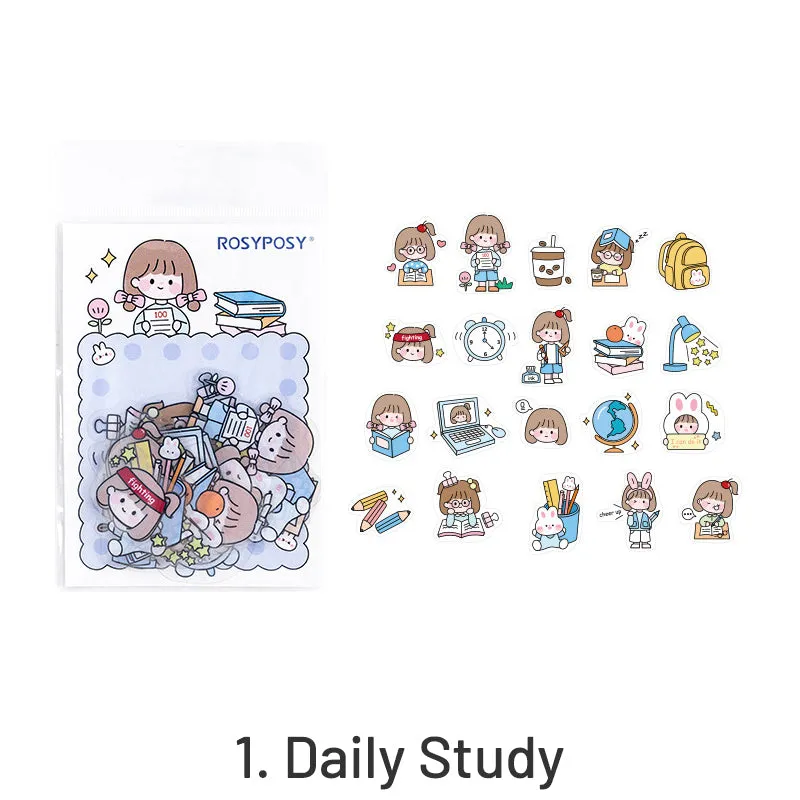 RosyPosy Cute Explosion Cartoon Rabbit Girl Clear Transparent Sticker Pack